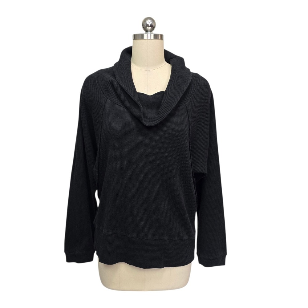 Pilcro Anthropologie Black Waffle Knit Cowl Neck Pullover SweaterWomen's Large